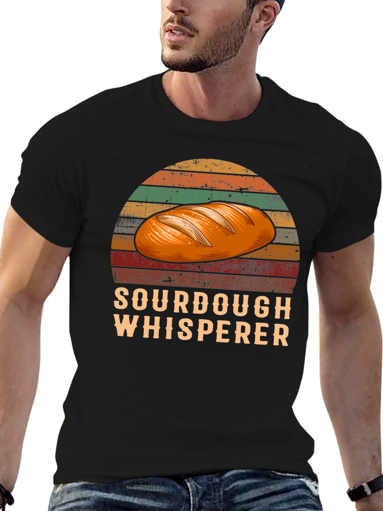 Black Sourdough Whisperer Retro Graphic T-Shirt view 6