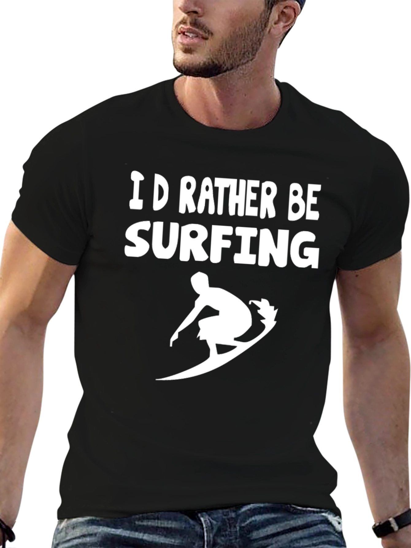 Black I'd Rather Be Surfing T-Shirt view 6