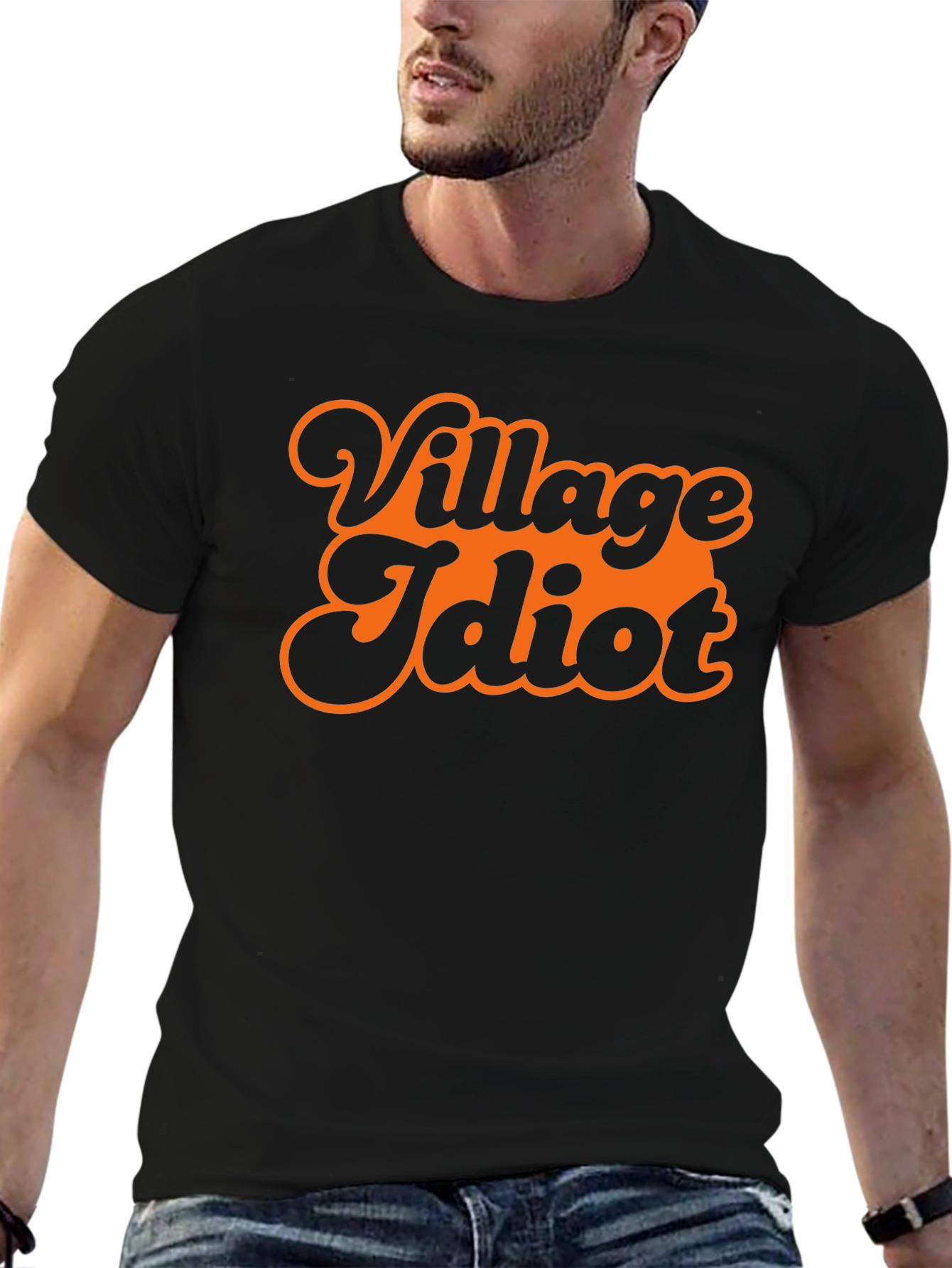 Black Village Idiot Graphic Tee - Retro Style Black T-Shirt view 6