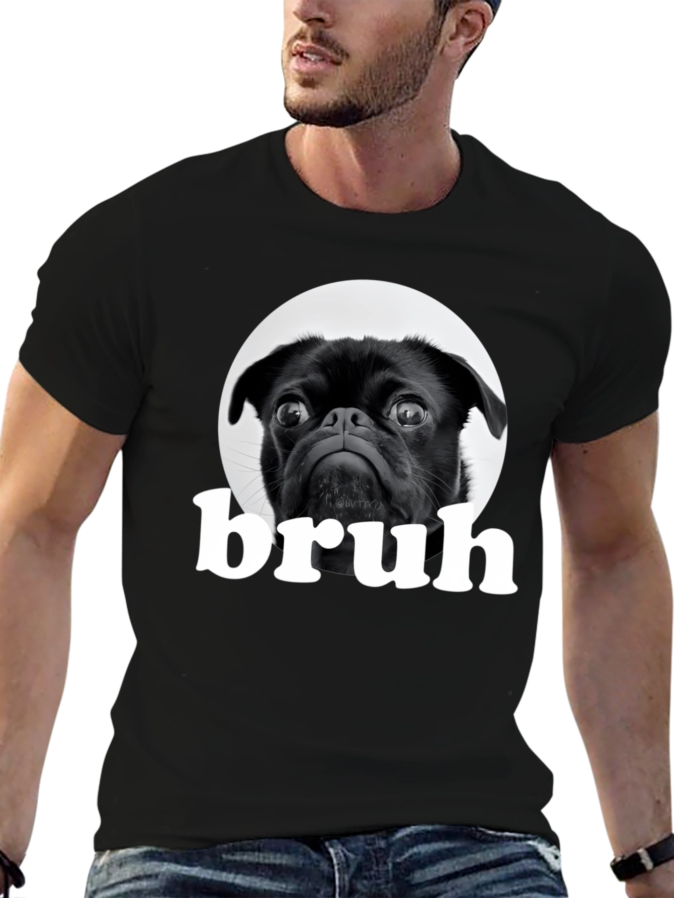 Black Black Pug "Bruh" Graphic T-Shirt view 6