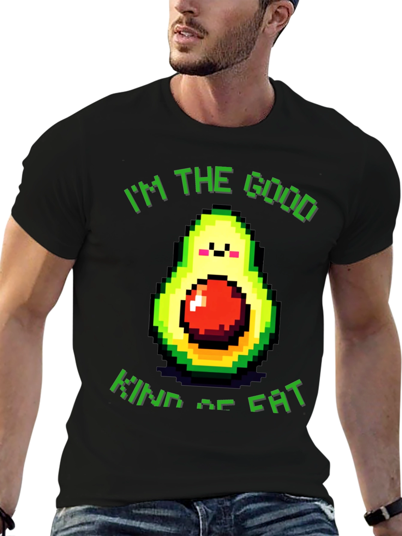 Black Funny Avocado T-Shirt - "I'm the Good Kind of Fat" view 6