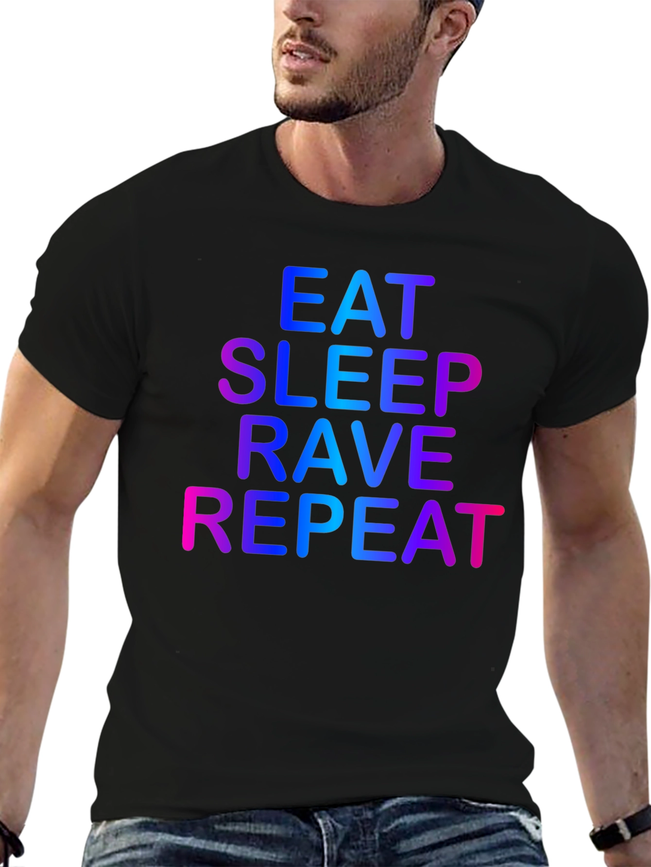 Black Eat Sleep Rave Repeat Graphic Tee - Black view 6