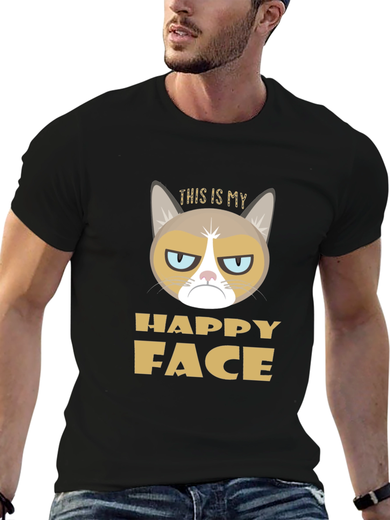 Black Grumpy Cat "This is My Happy Face" T-Shirt view 6