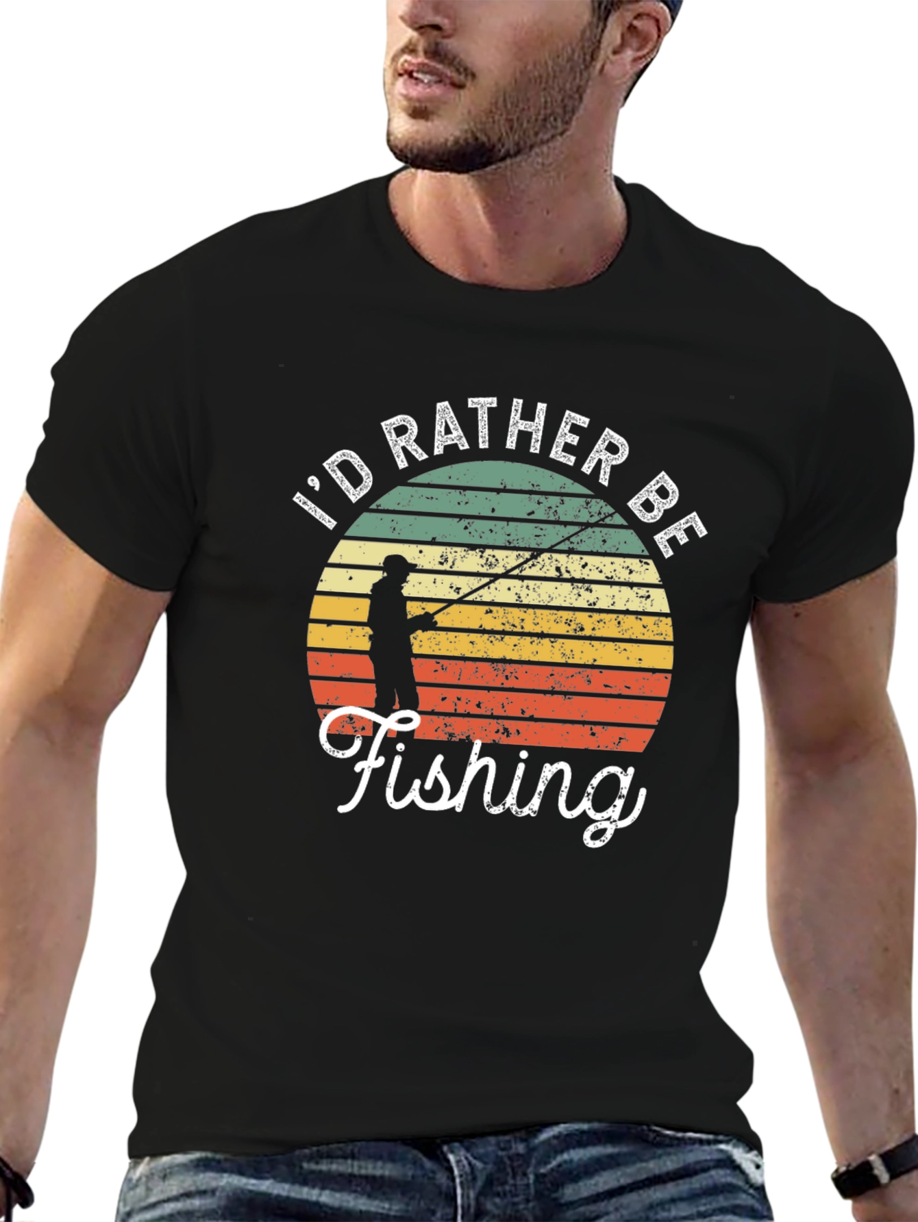 Black I'd Rather Be Fishing T-Shirt, Retro Angler Tee view 6