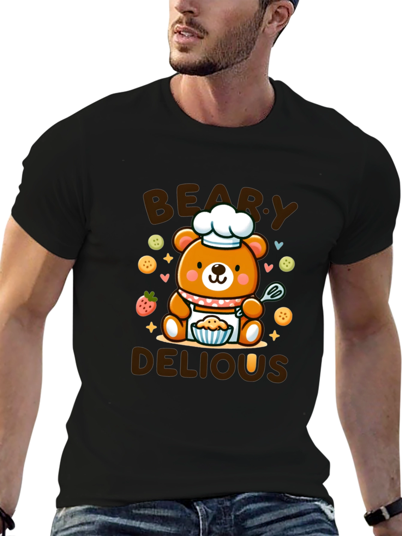 Black Beary Delious T-Shirt - Cute Chef Bear Design view 6