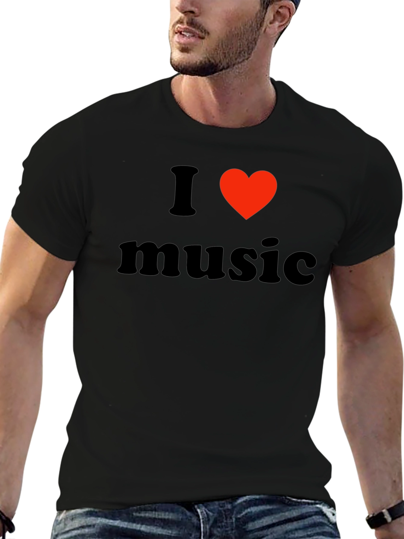 Black I Love Music Black T-Shirt view 6
