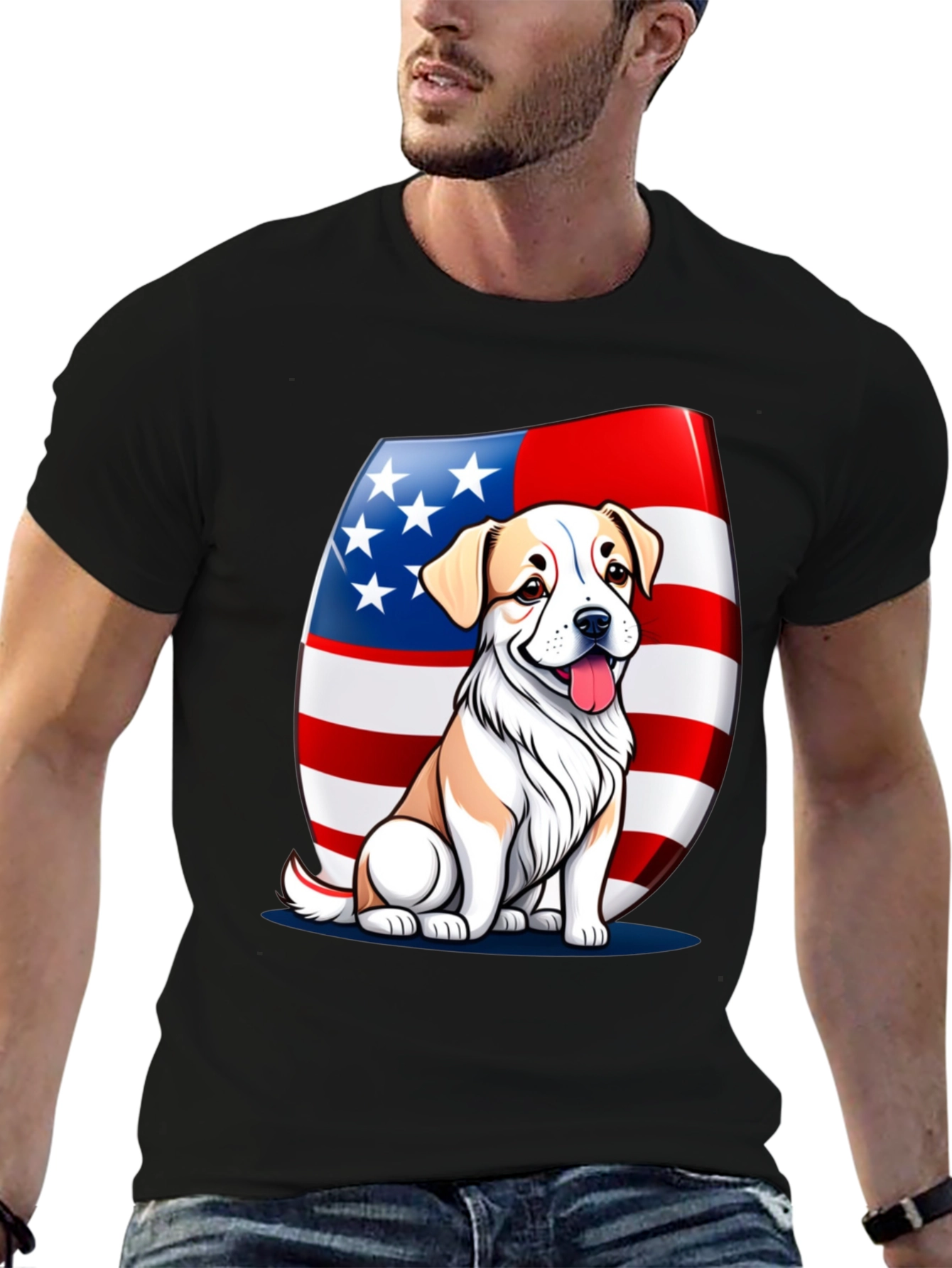 Black Patriotic Dog T-Shirt: USA Flag & Cute Pup view 6