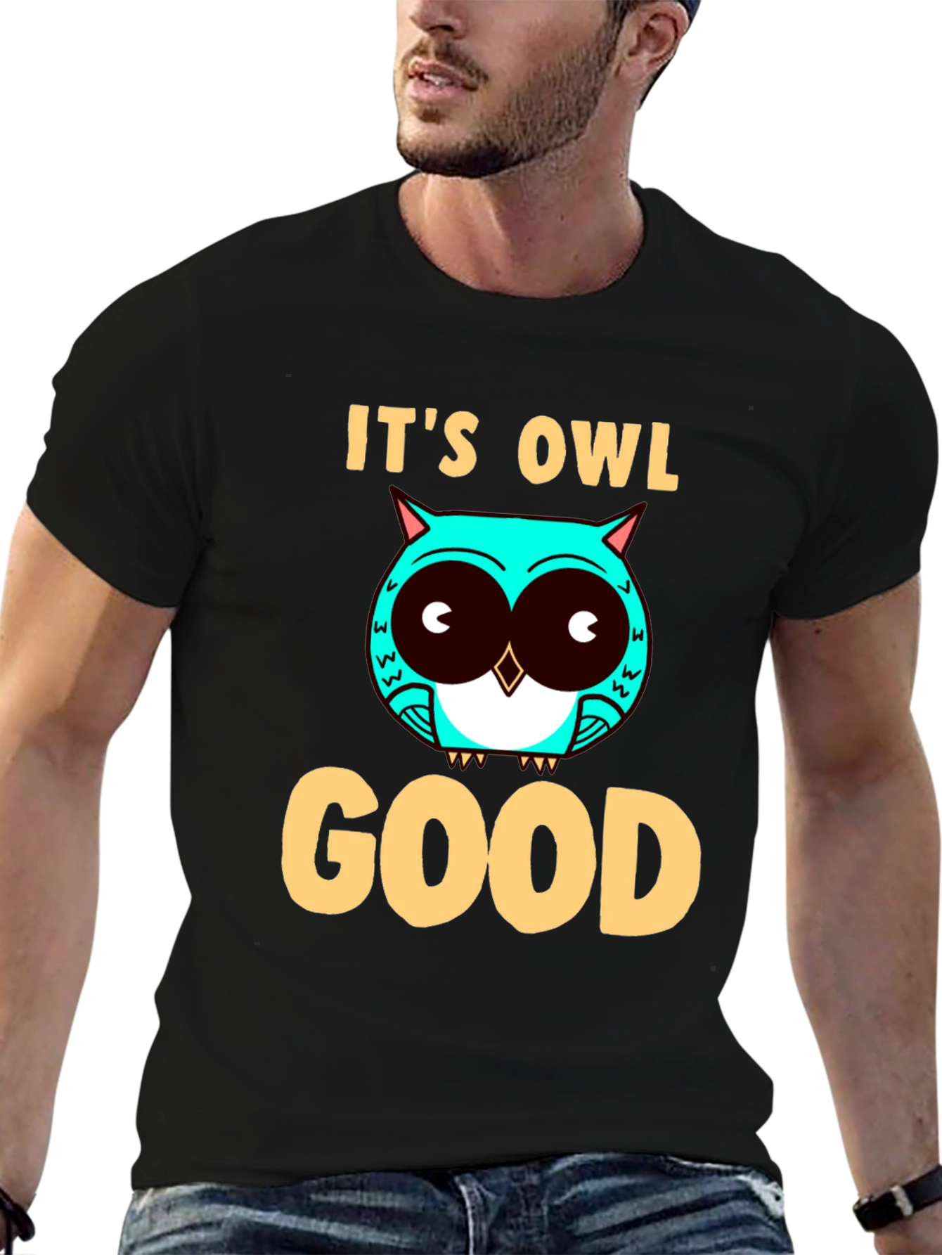 Black It's Owl Good Graphic Tee - Mens Black T-Shirt view 6