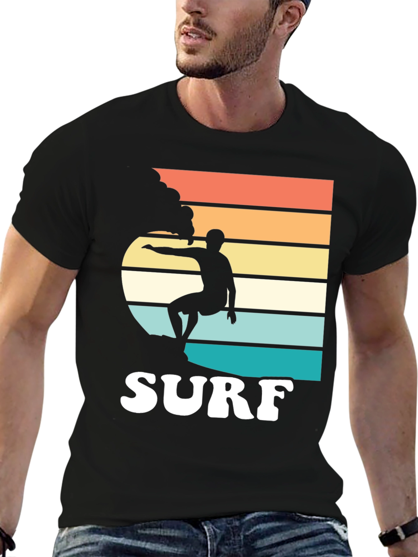 Black Retro Surf T-Shirt | Surfer Graphic Tee view 6