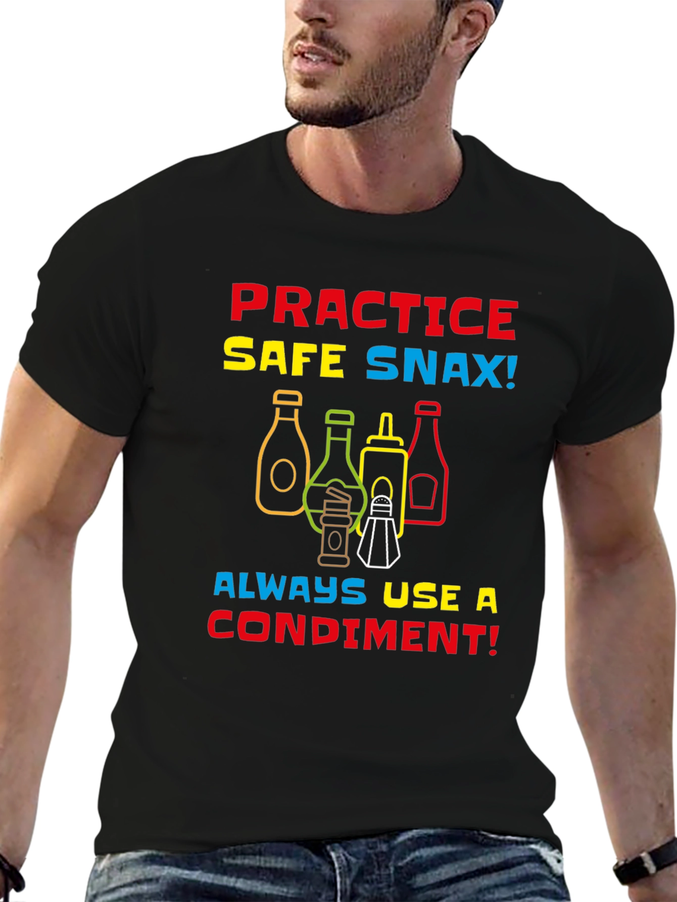 Black Practice Safe Snax Condiment T-Shirt view 6