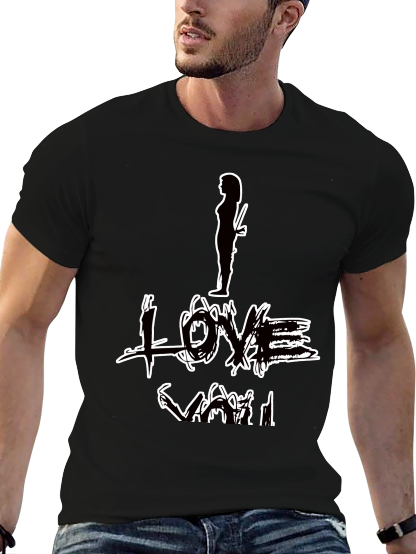 Black I Love You Graphic Print Black T-Shirt view 6