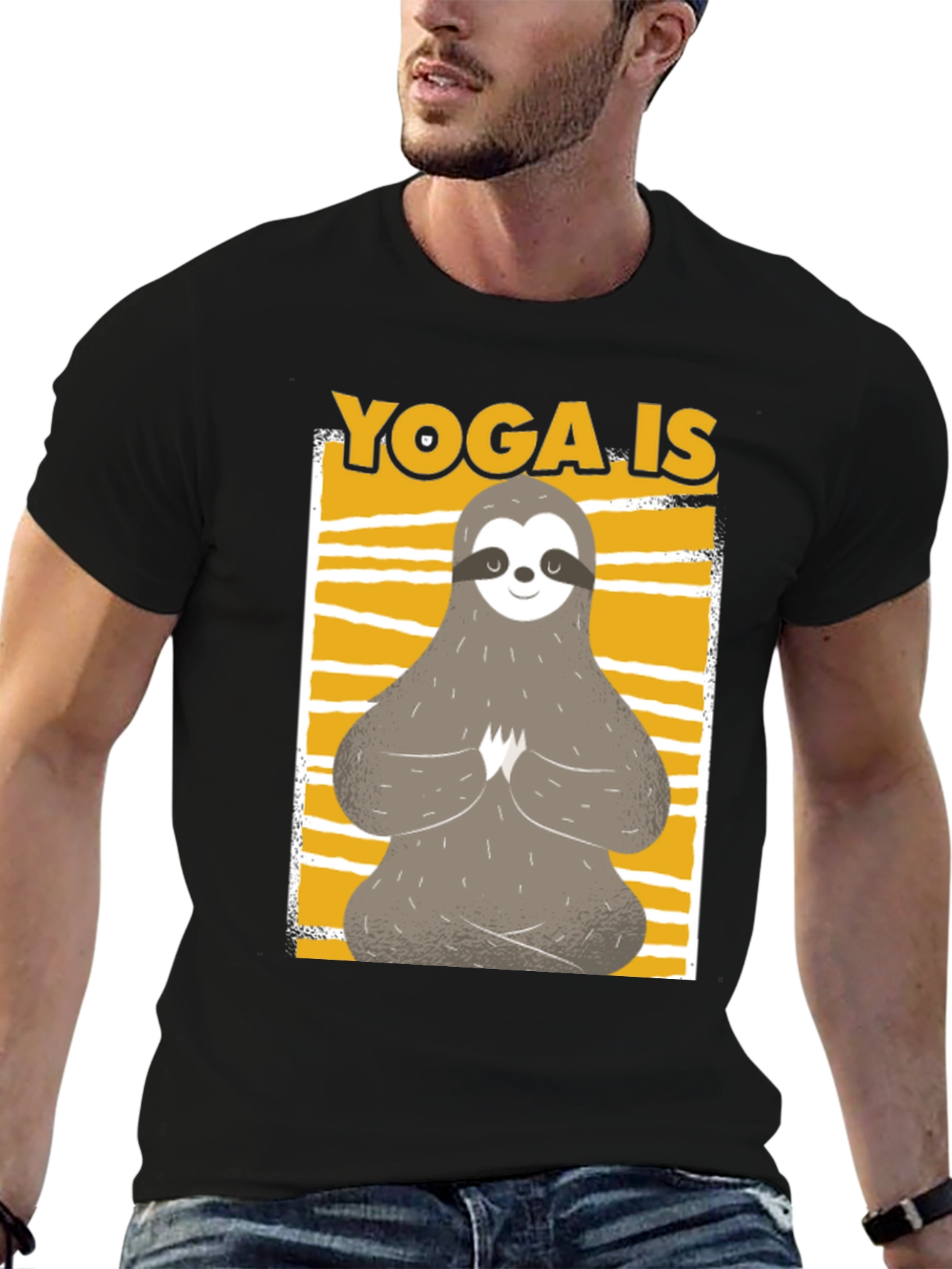 Black Yoga Sloth Graphic Tee - Relaxed Fit Black T-Shirt view 6