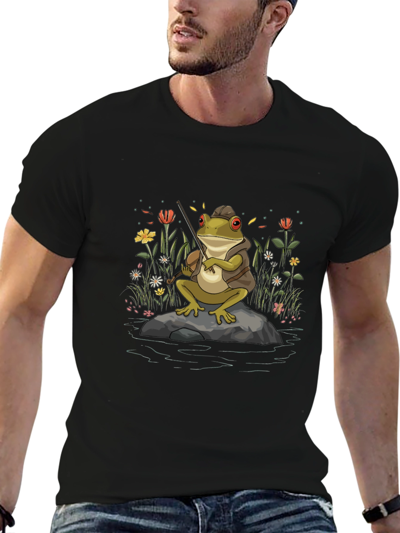 Black Frog Musician T-Shirt - Nature Inspired Tee view 6