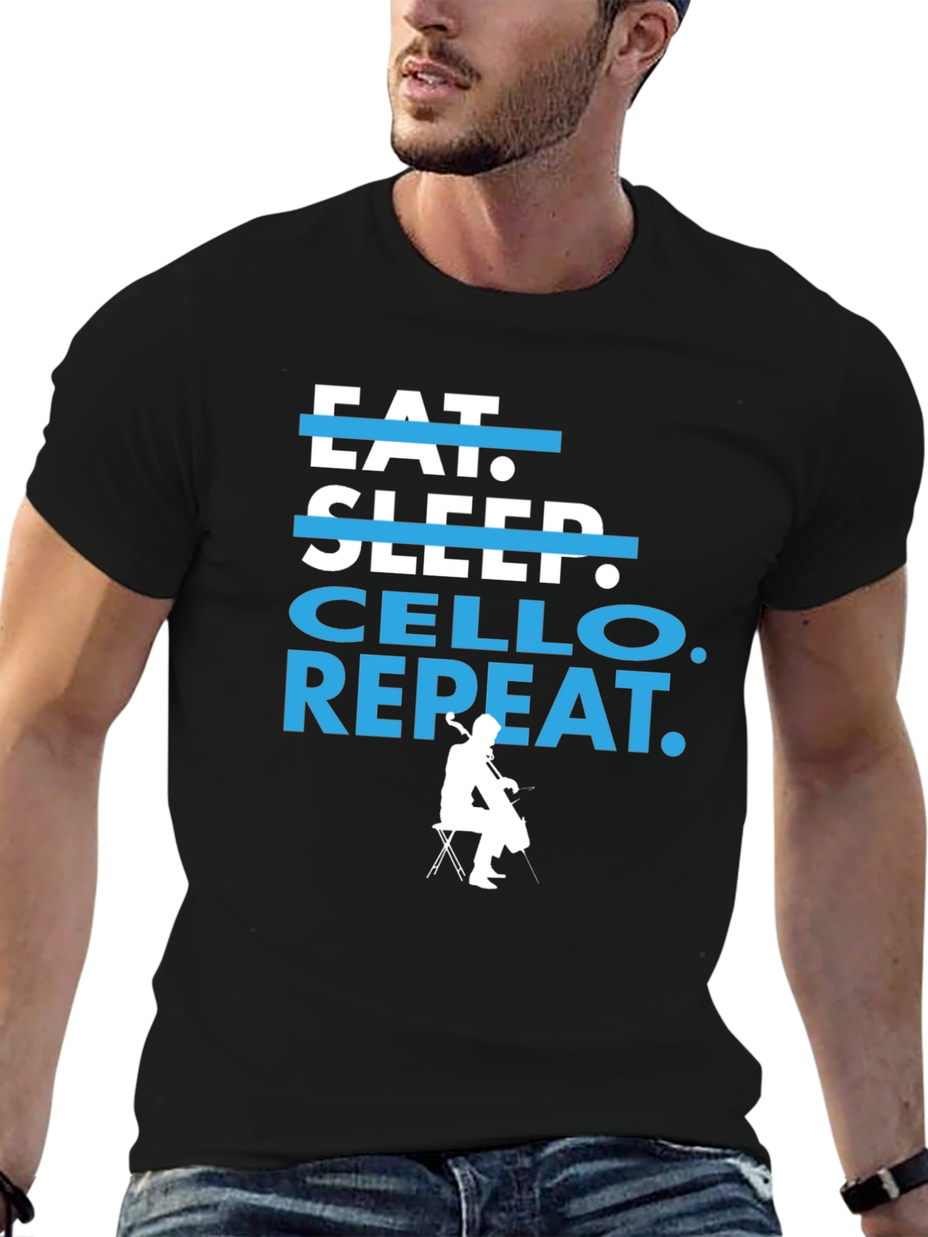 Black Eat Sleep Cello Repeat T-Shirt - Musician's Tee view 6