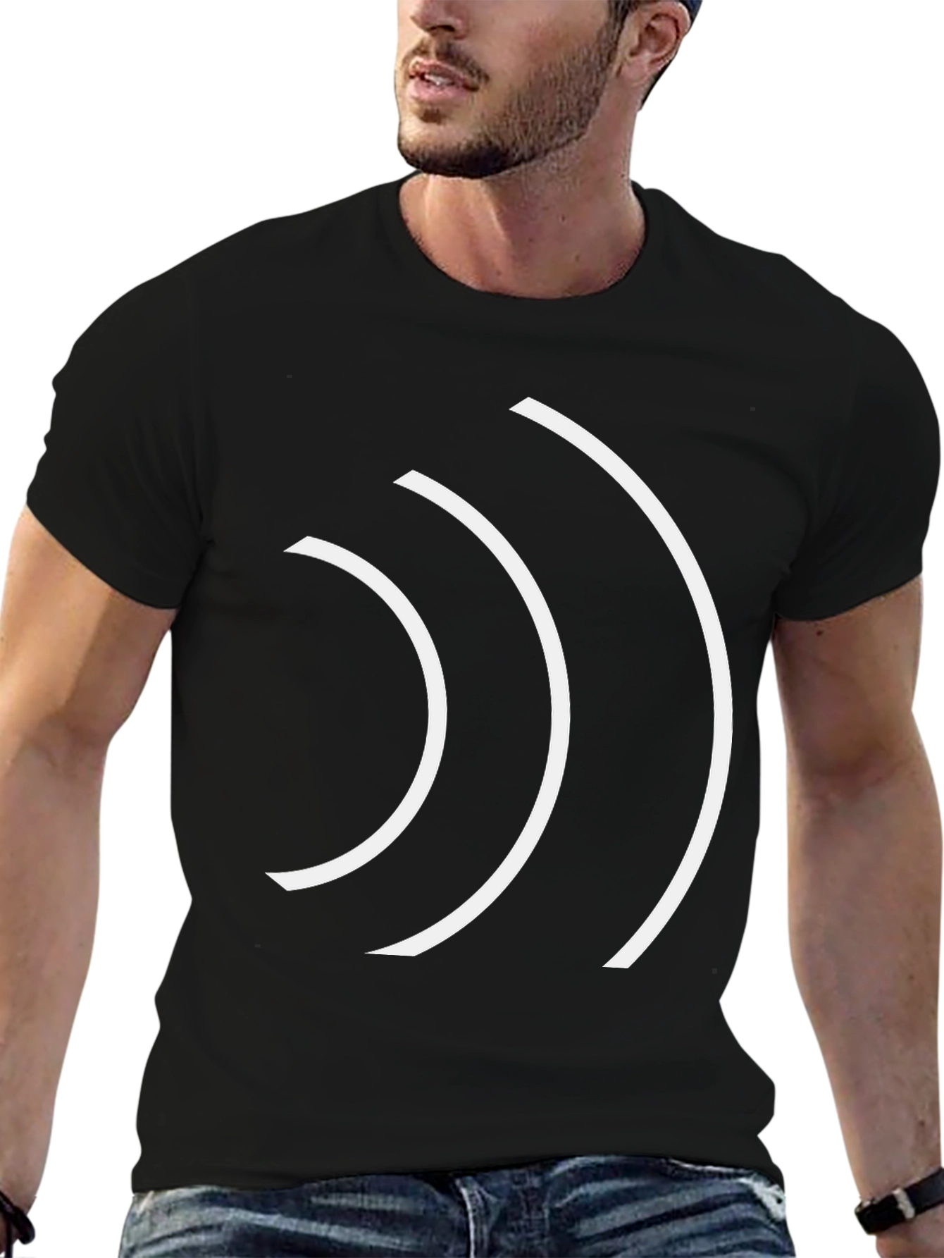 Black Minimalist White Wave Graphic Black T-Shirt view 6