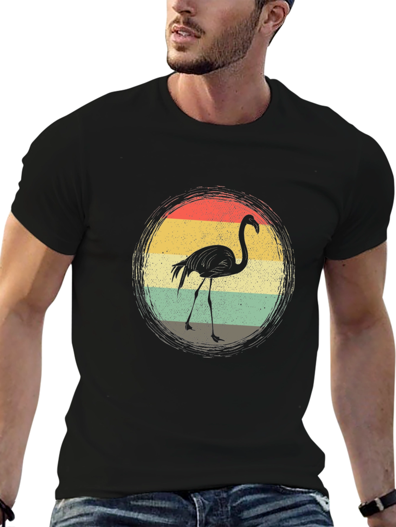 Black Retro Flamingo T-Shirt - Vintage Style Graphic Tee view 6