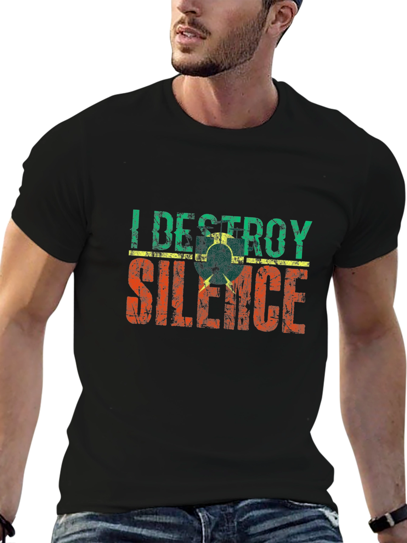 Black I Destroy Silence T-Shirt - Retro Style Tee view 6