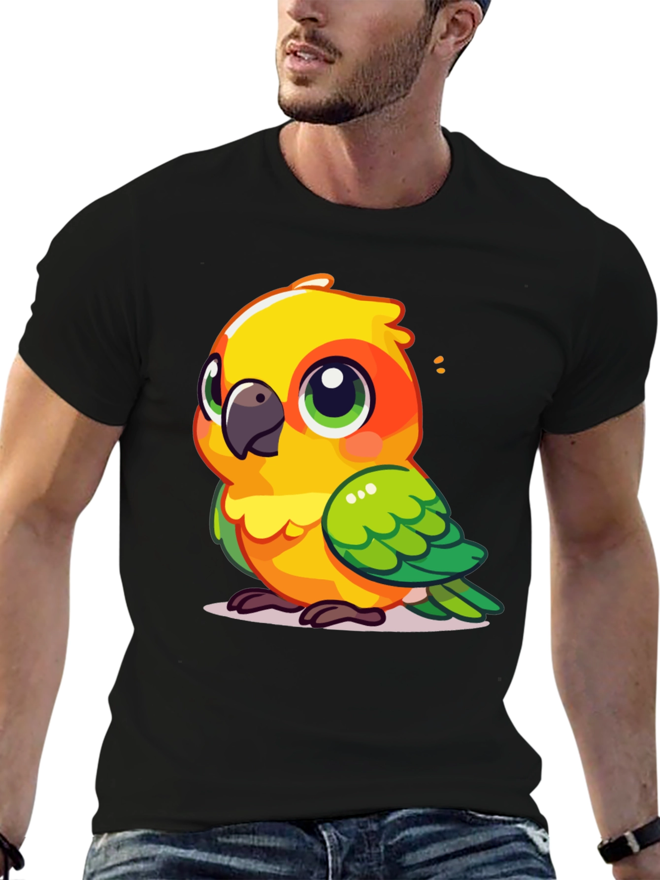 Black Cute Parrot Graphic Tee - Fun Bird Lover's T-Shirt view 6