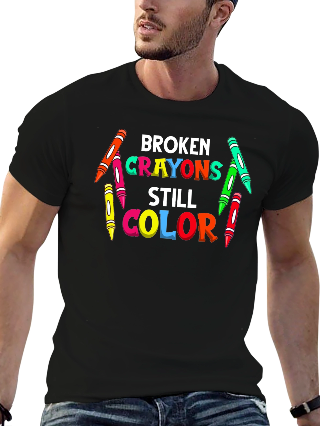 Black Broken Crayons Still Color T-Shirt view 6