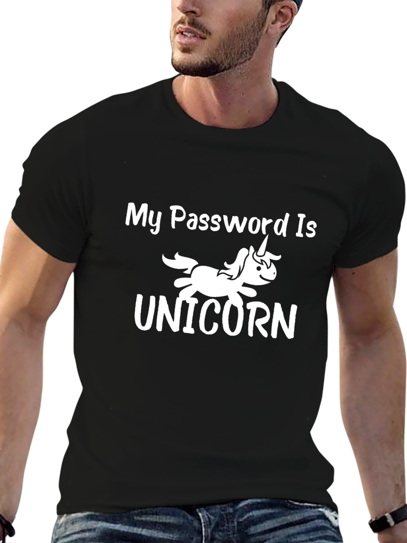 Black My Password is Unicorn Graphic T-Shirt - Black view 6