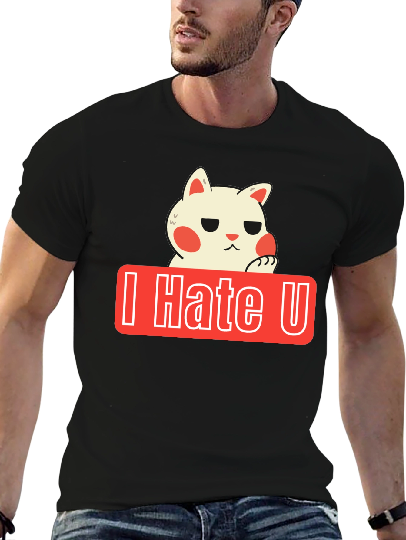 Black I Hate U Cat Graphic Tee - Funny Novelty Shirt view 6