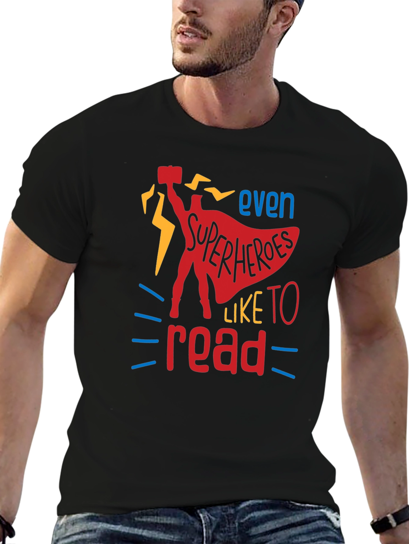 Black Superhero Reader T-Shirt - Black Graphic Tee view 6