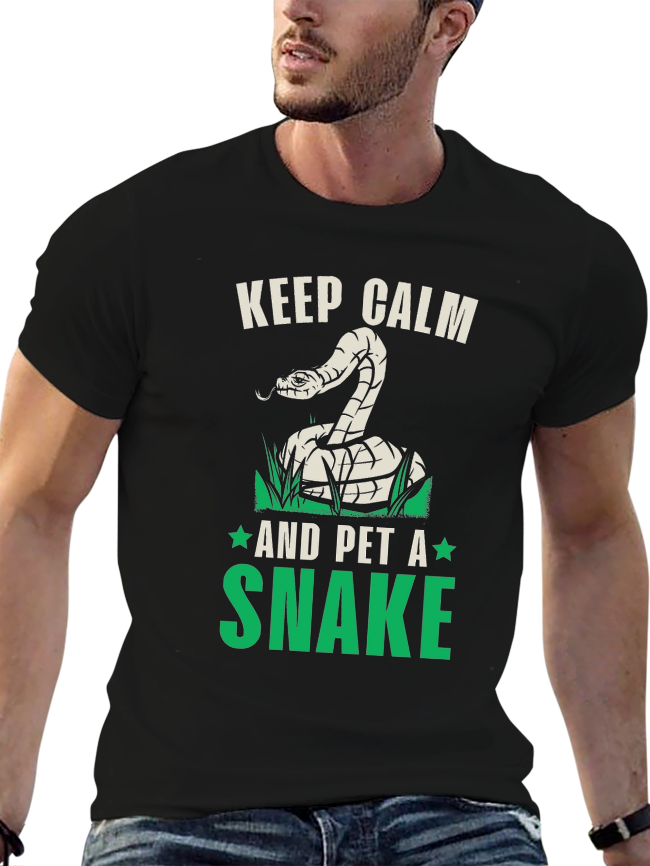 Black Keep Calm and Pet A Snake Graphic T-Shirt view 6