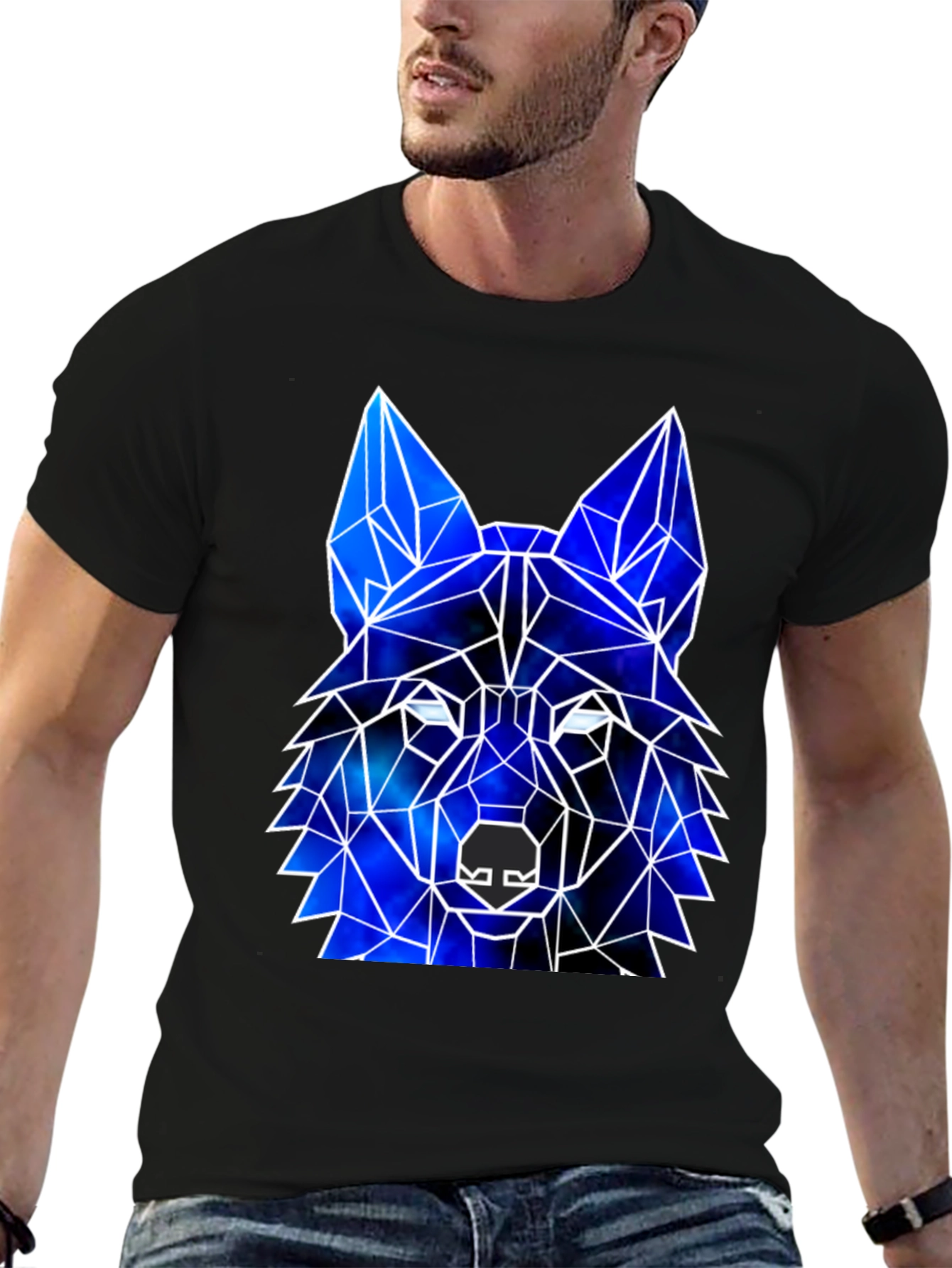 Black Geometric Wolf Galaxy Black T-Shirt view 6