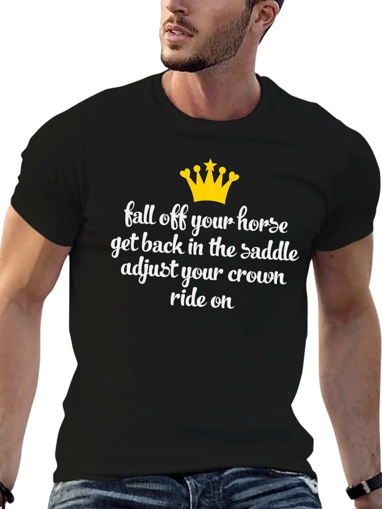 Black Fall Off Your Horse T-Shirt - Equestrian Humor view 6