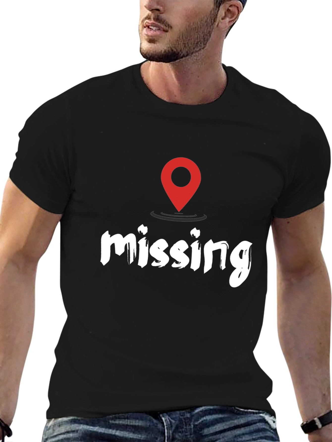Black Missing You Location T-Shirt - Black Casual Tee view 6