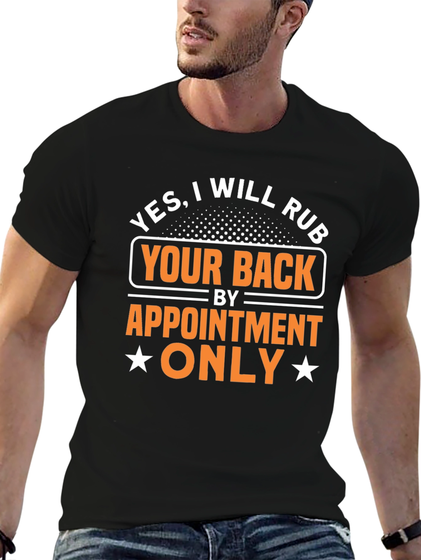 Black Funny Massage Therapy T-Shirt: Will Rub Your Back by Appointment view 6