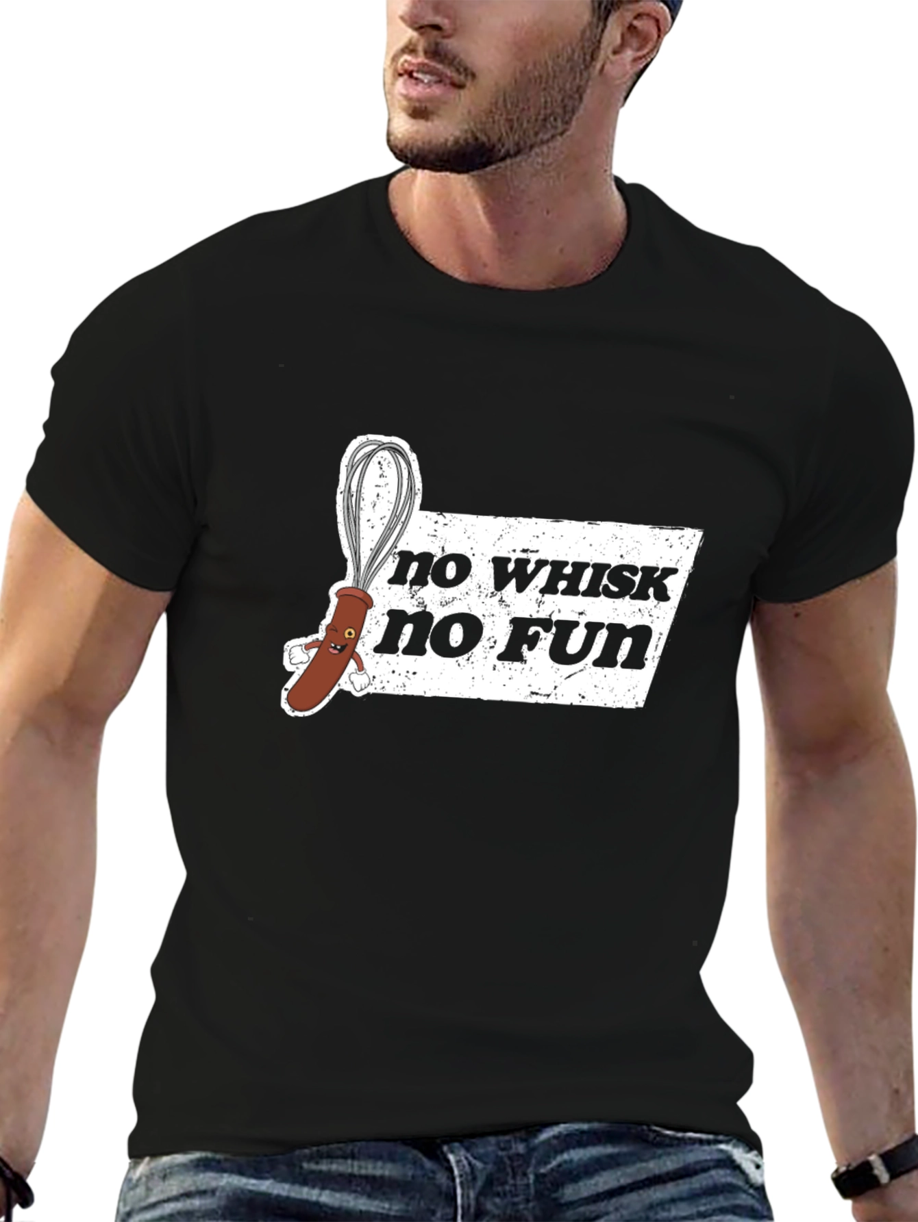 Black No Whisk No Fun Graphic Black T-Shirt view 6
