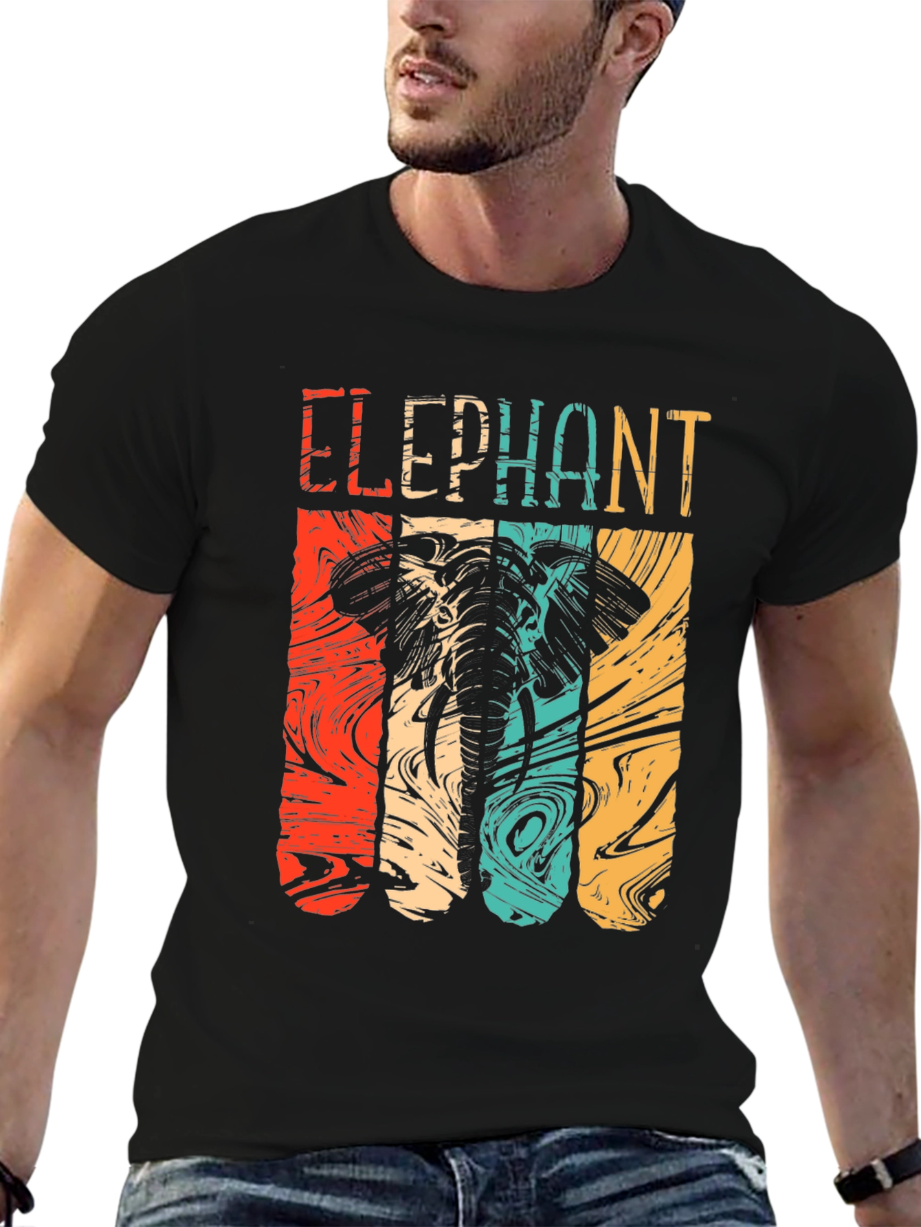 Black Retro Elephant Graphic Tee - Stylish Animal Lover Shirt view 6