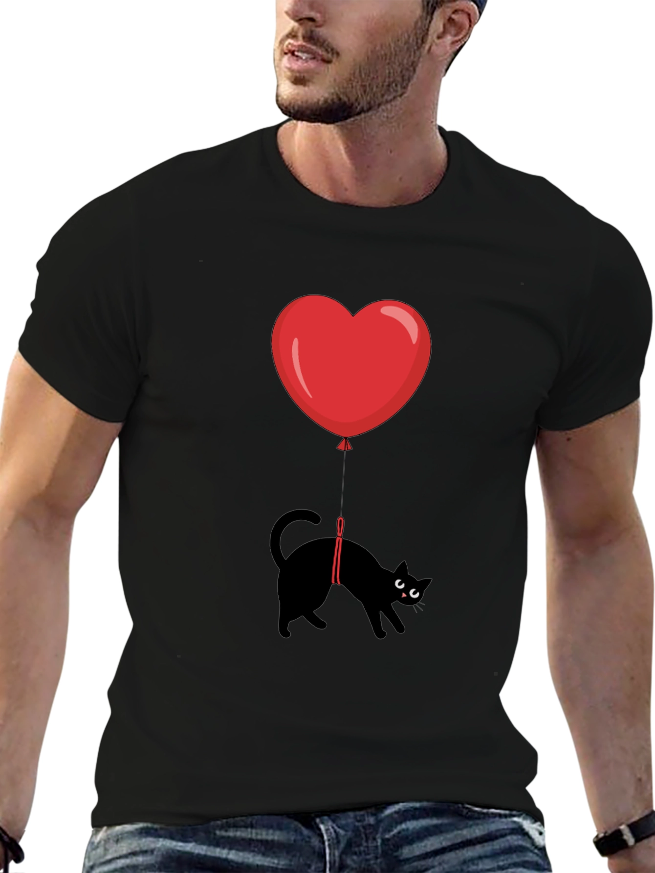 Black Black Cat Heart Balloon T-Shirt view 6