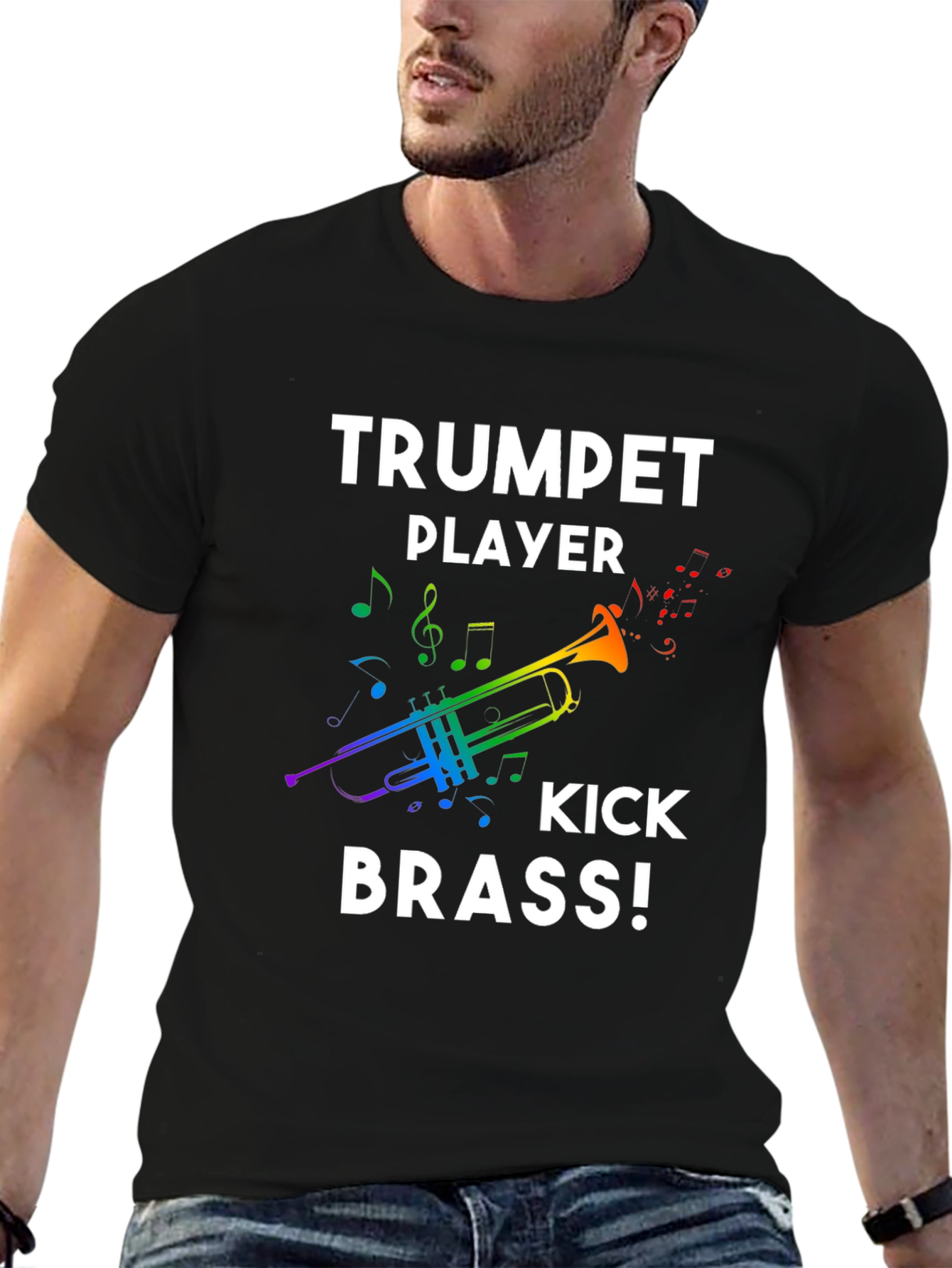 Black Trumpet Player Kick Brass! Black T-Shirt view 6