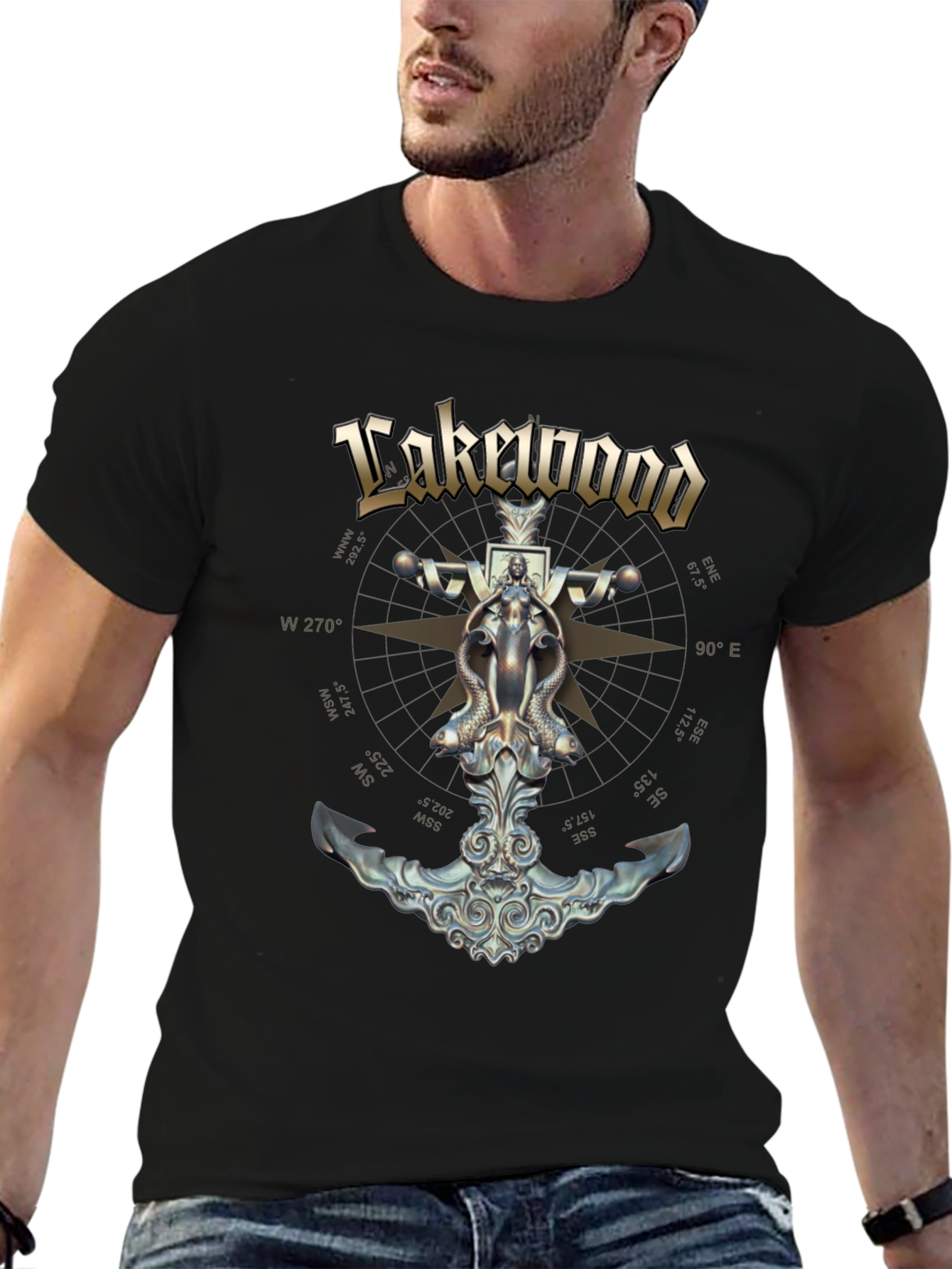 Black Lakewood Compass Graphic Black T-Shirt view 6