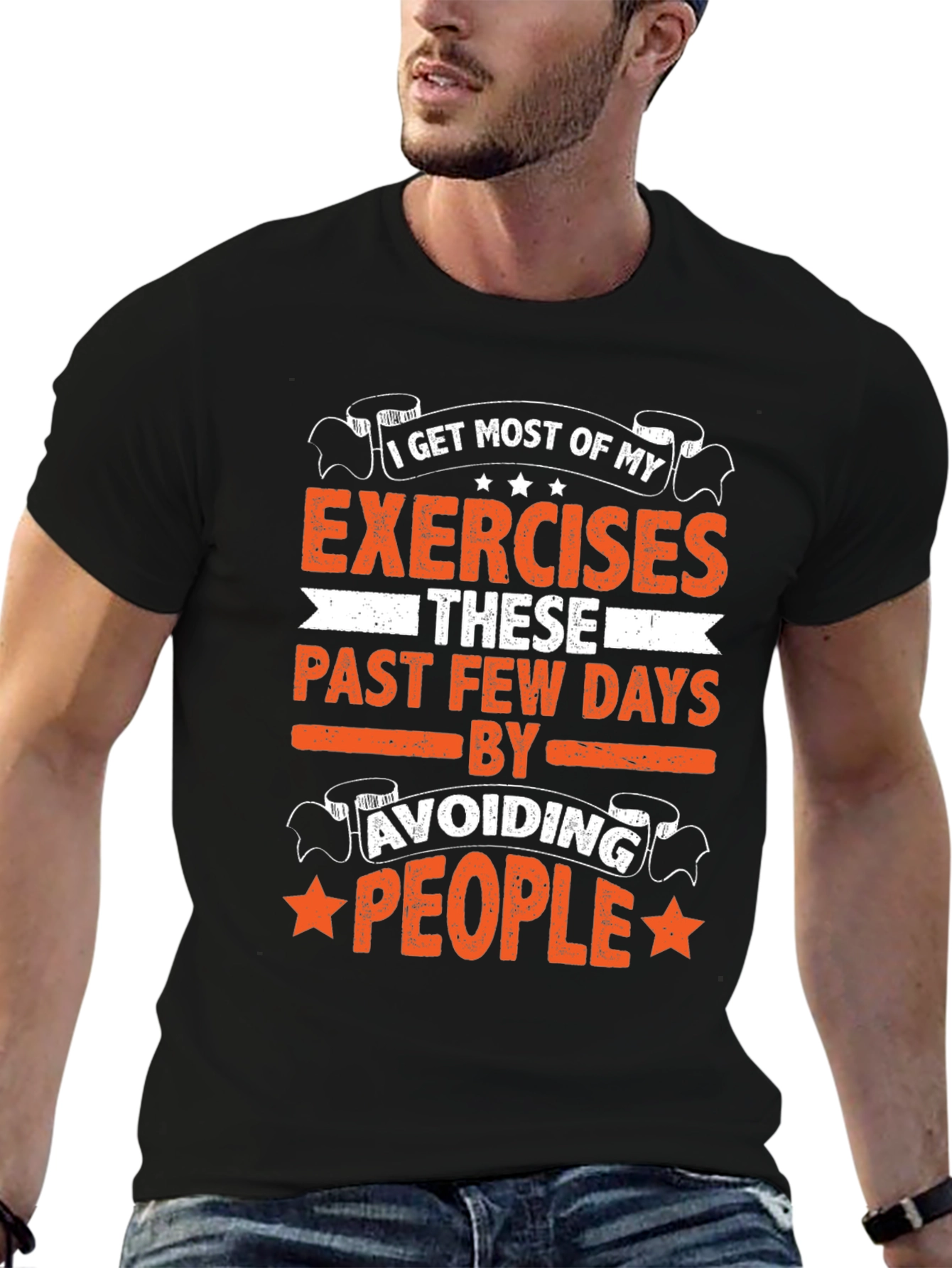 Black Funny Exercise Avoid People Graphic Tee view 6