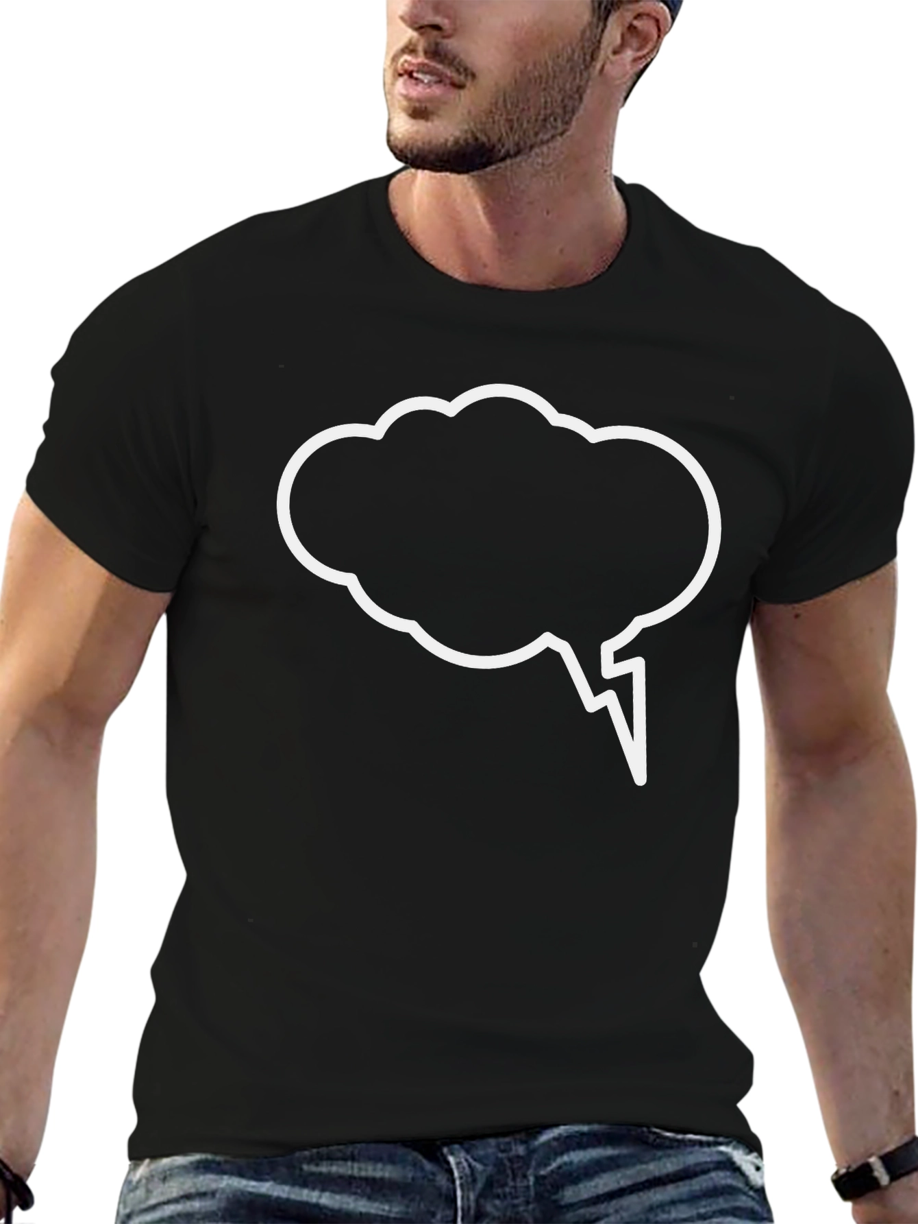 Black Black T-Shirt with White Cloud Speech Bubble Design view 6