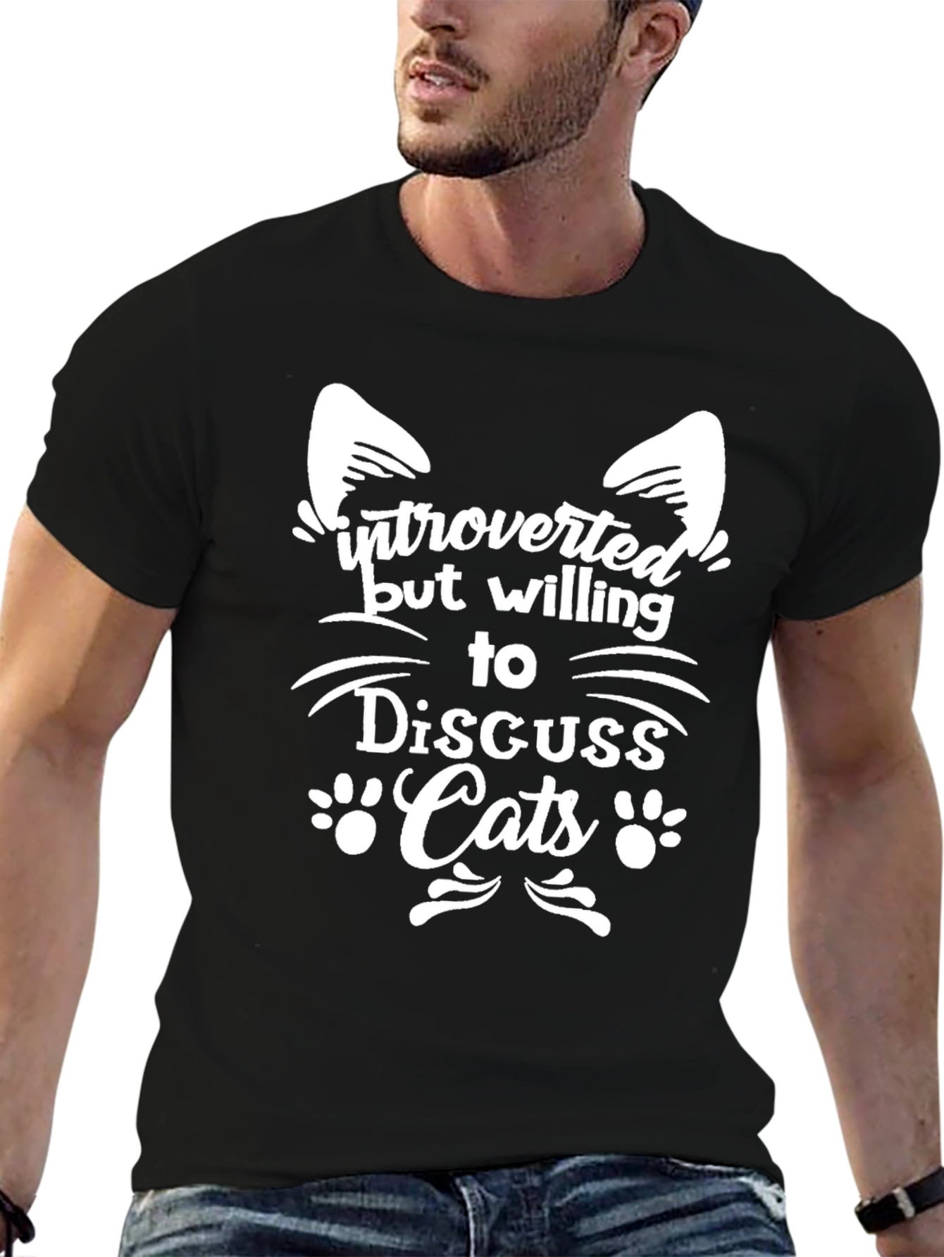 Black Introverted Cat Lover T-Shirt view 6