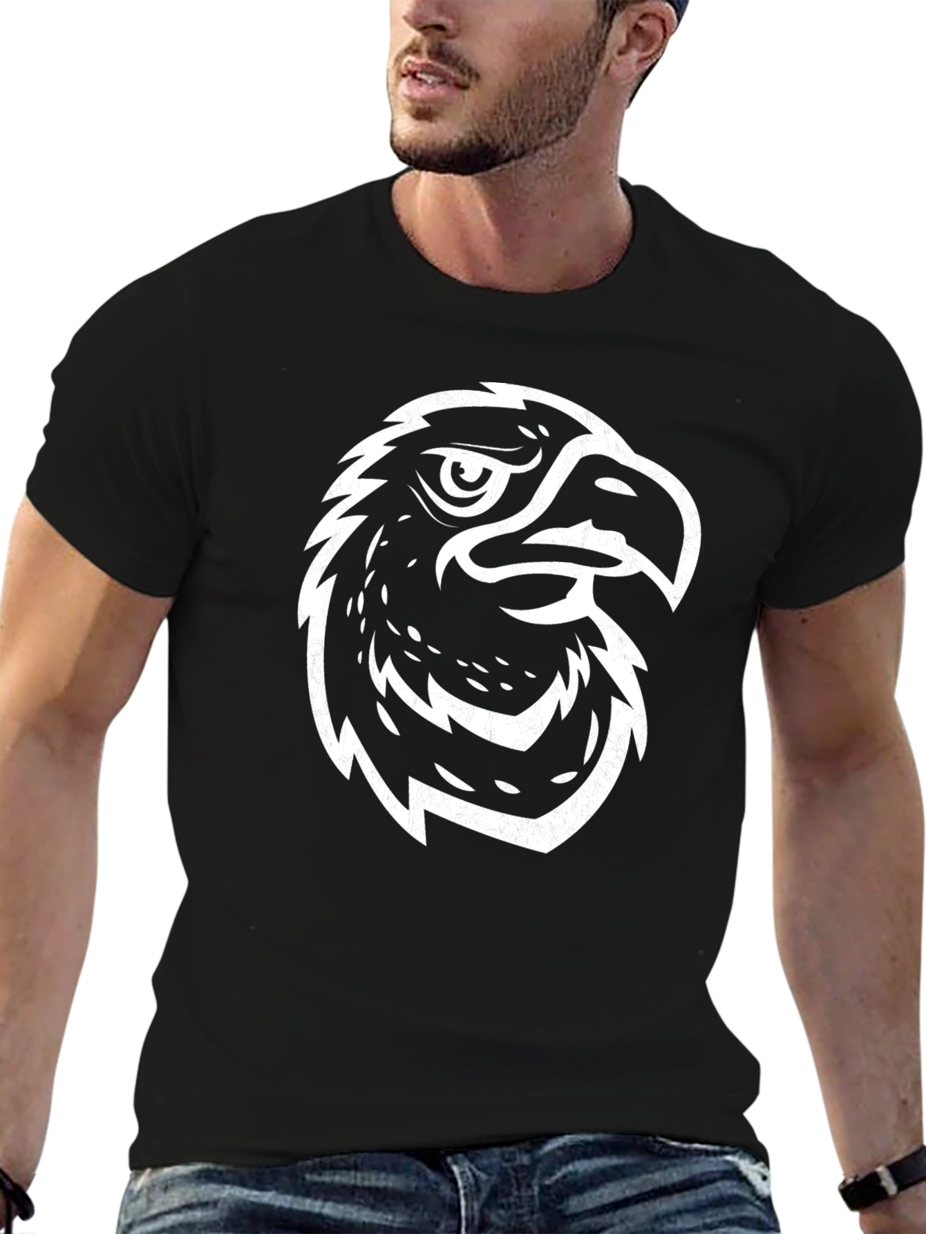 Black Bold Eagle Graphic Tee - Black Cotton Blend view 6