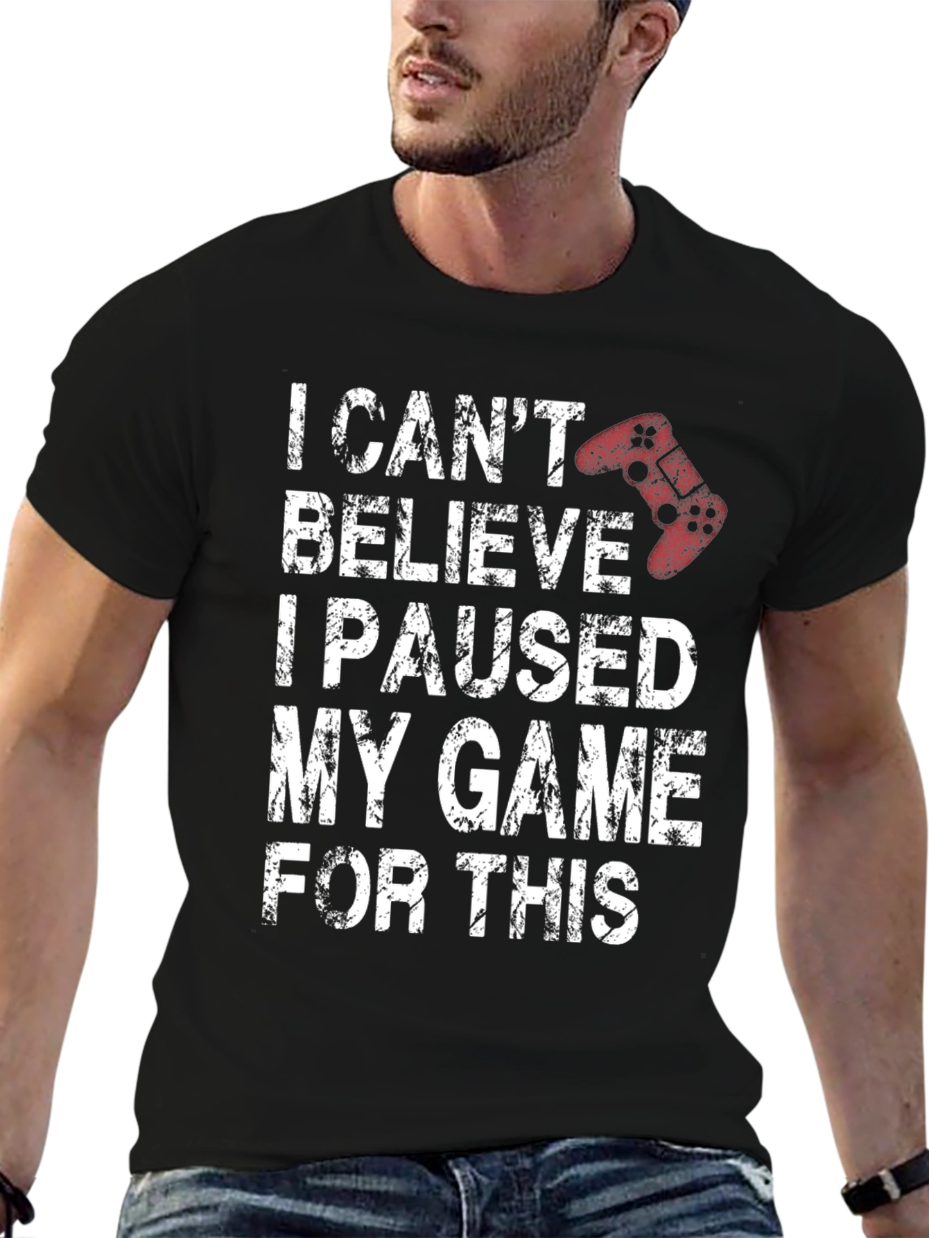 Black Gamer T-Shirt - I Paused My Game For This view 6