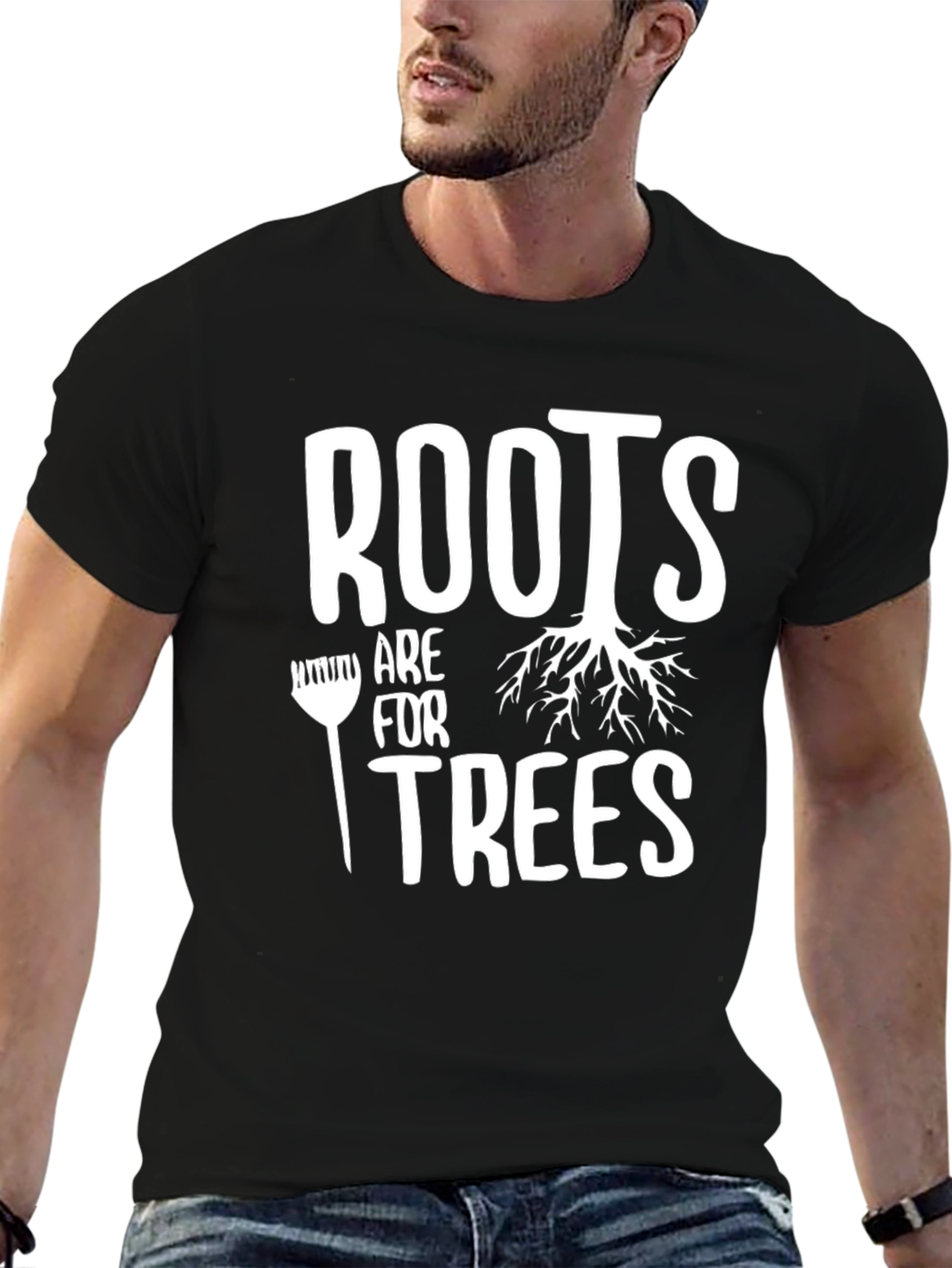 Black Roots are for Trees Graphic T-Shirt - Black Cotton Tee view 6