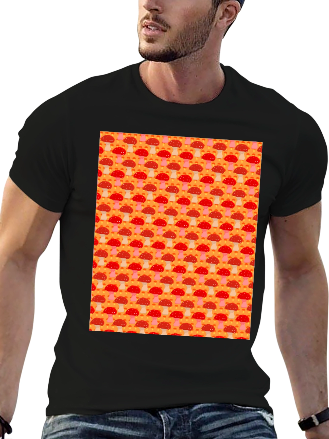 Black Mushroom Pattern Tee - Funky & Fun view 6