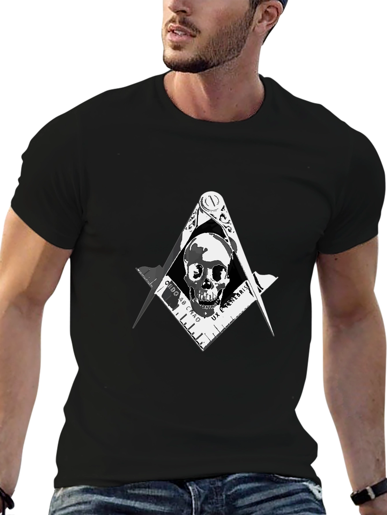 Black Skull Masonic T-Shirt - Men's Graphic Tee view 6