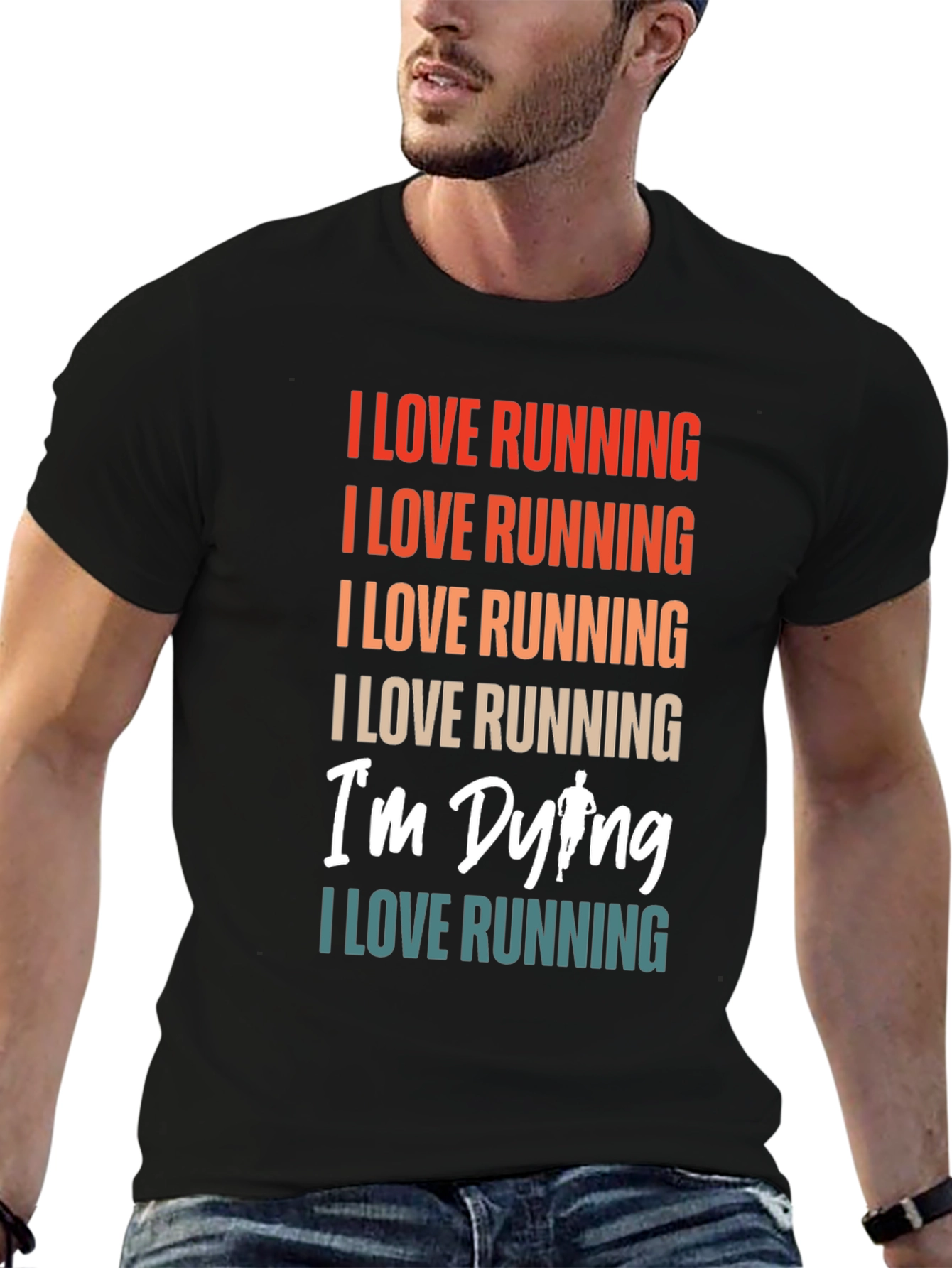 Black I Love Running T-Shirt - Funny Running Apparel view 6
