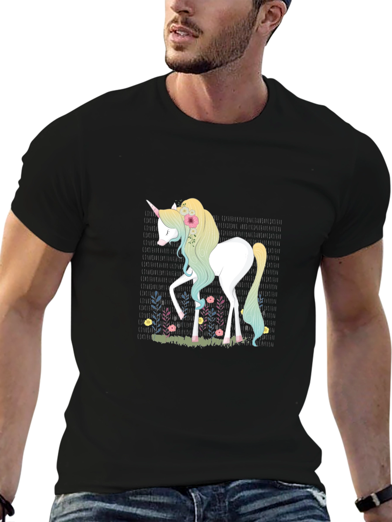 Black Unicorn Graphic Tee - Black Cotton T-Shirt view 6