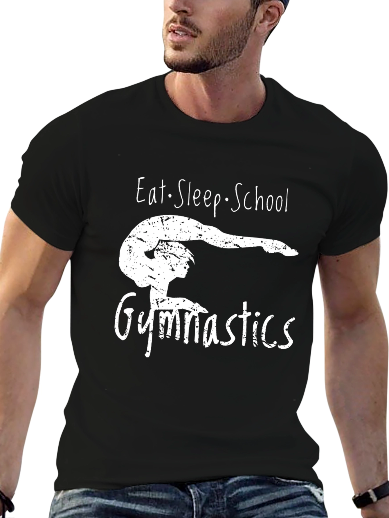 Black Eat Sleep School Gymnastics Graphic Tee view 6