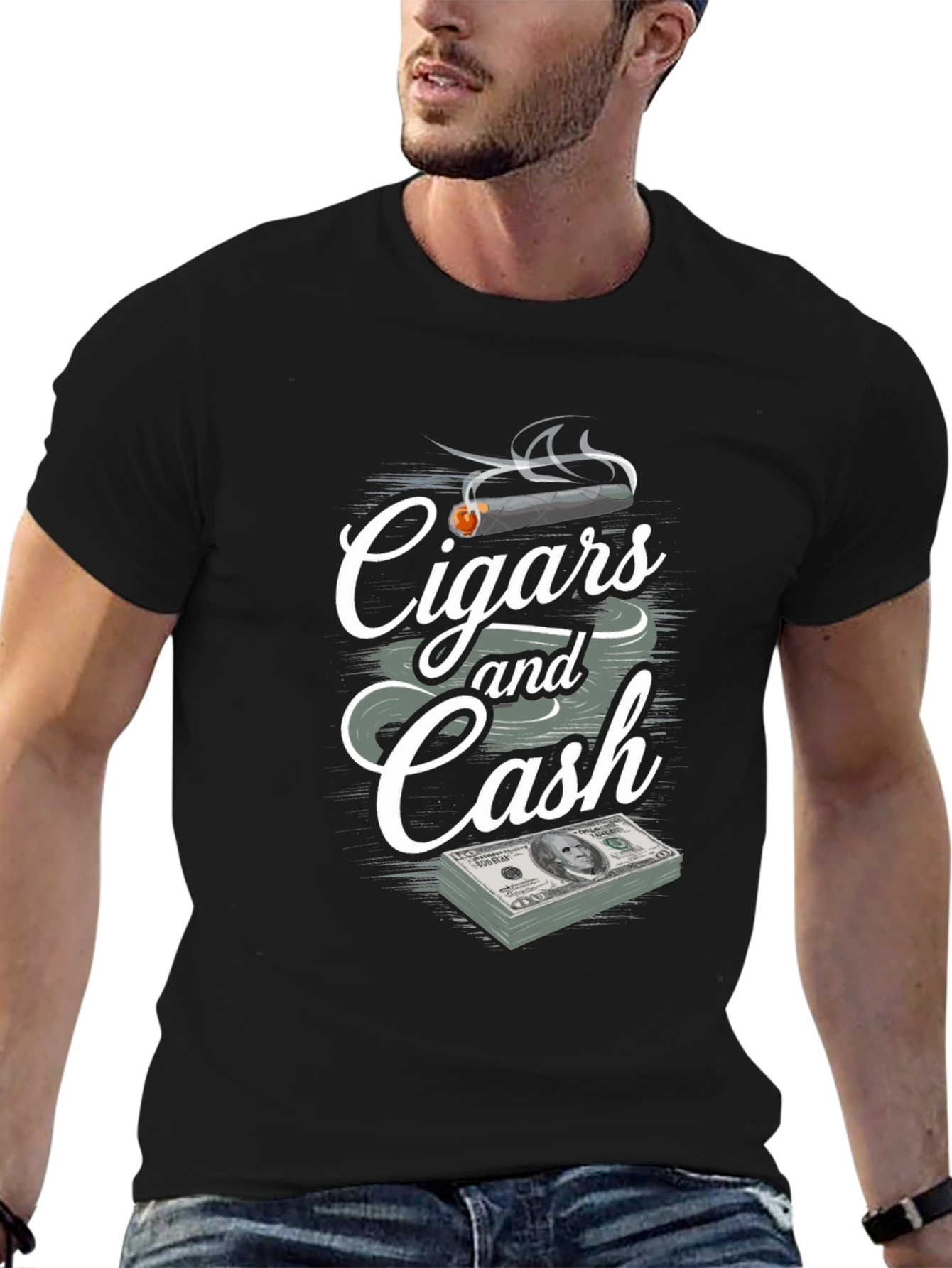 Black Cigars and Cash Graphic Print T-Shirt view 6