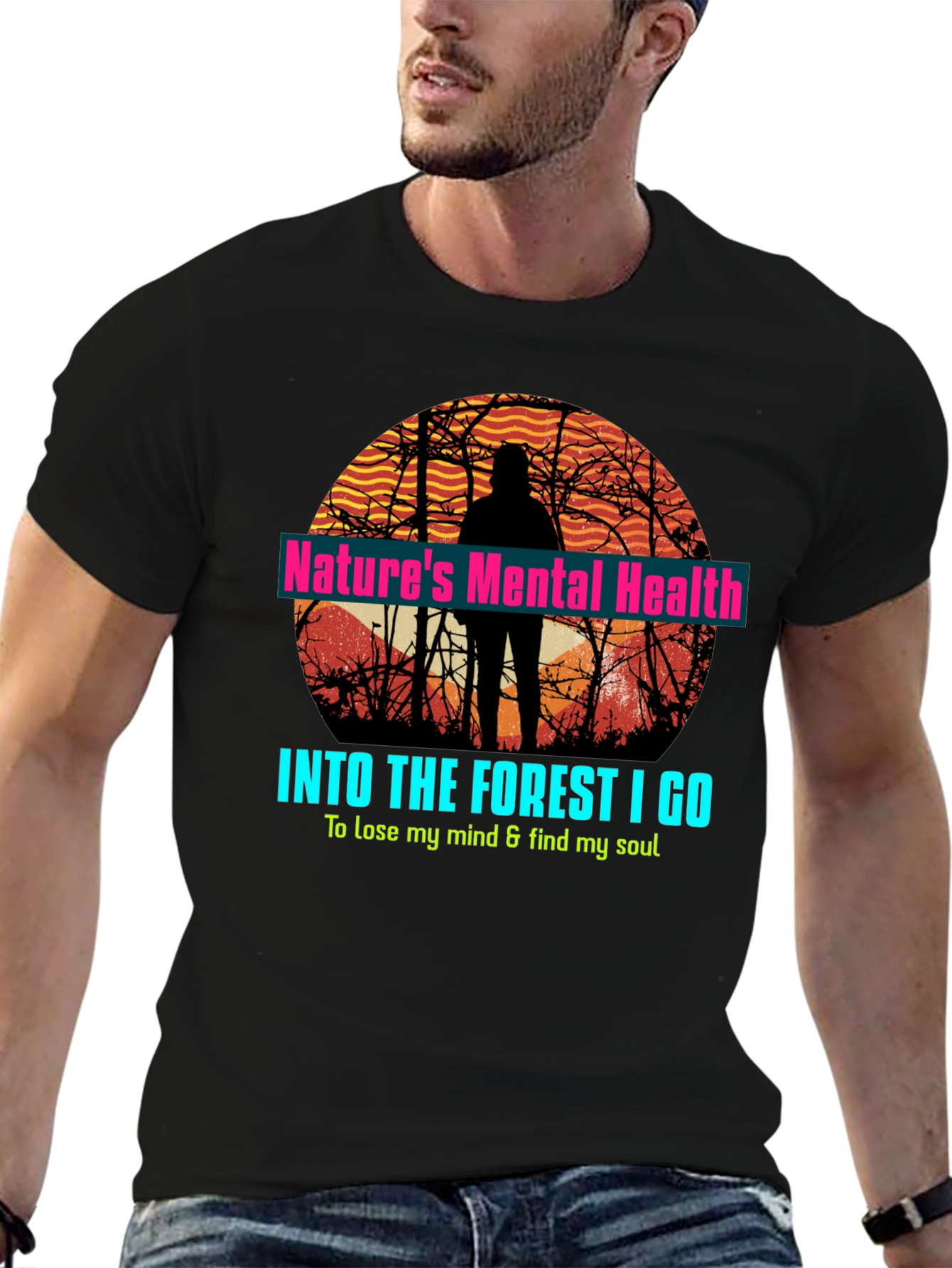 Black Nature's Mental Health Forest T-Shirt view 6