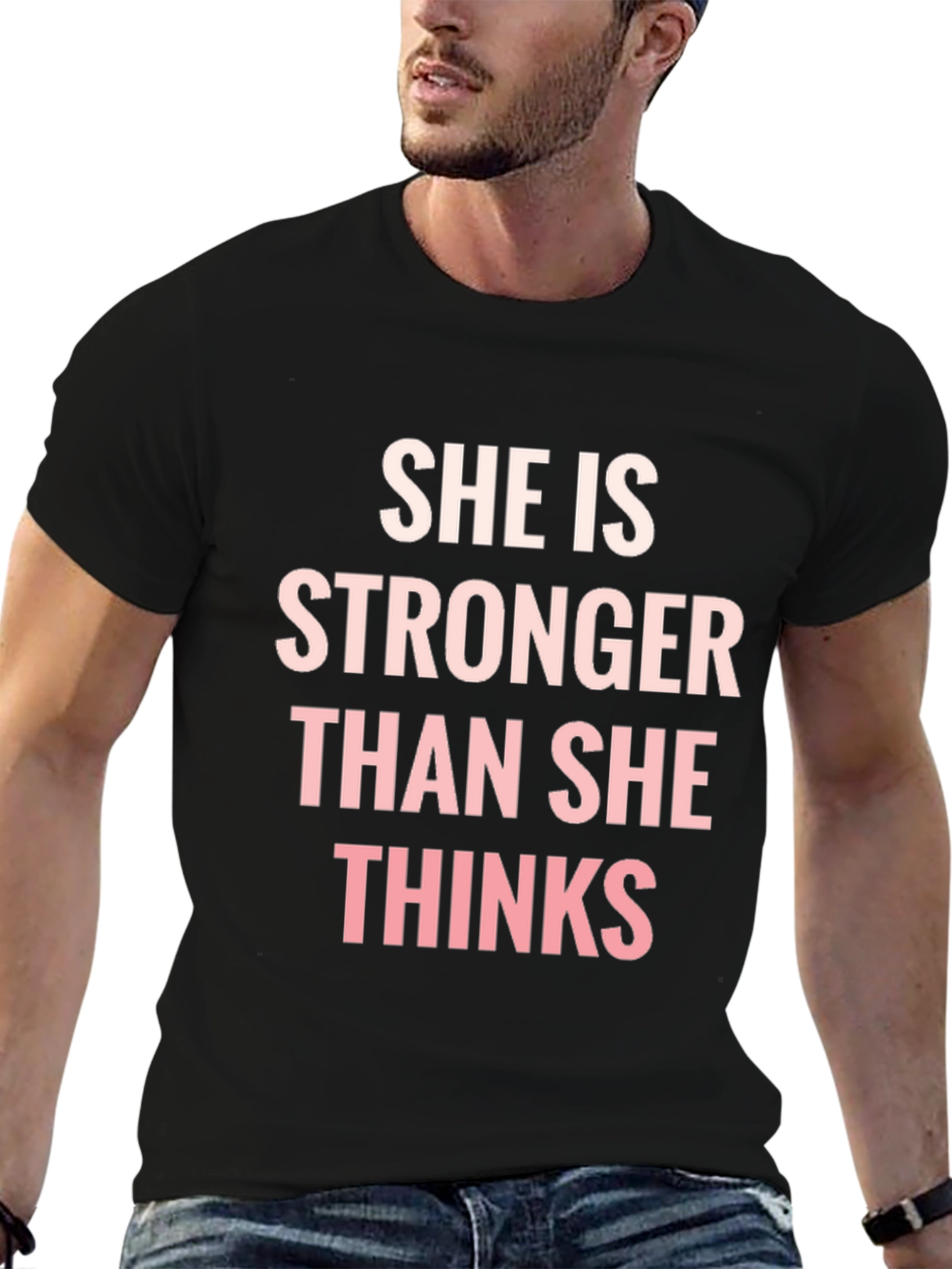 Black She is Stronger Than She Thinks T-Shirt view 6